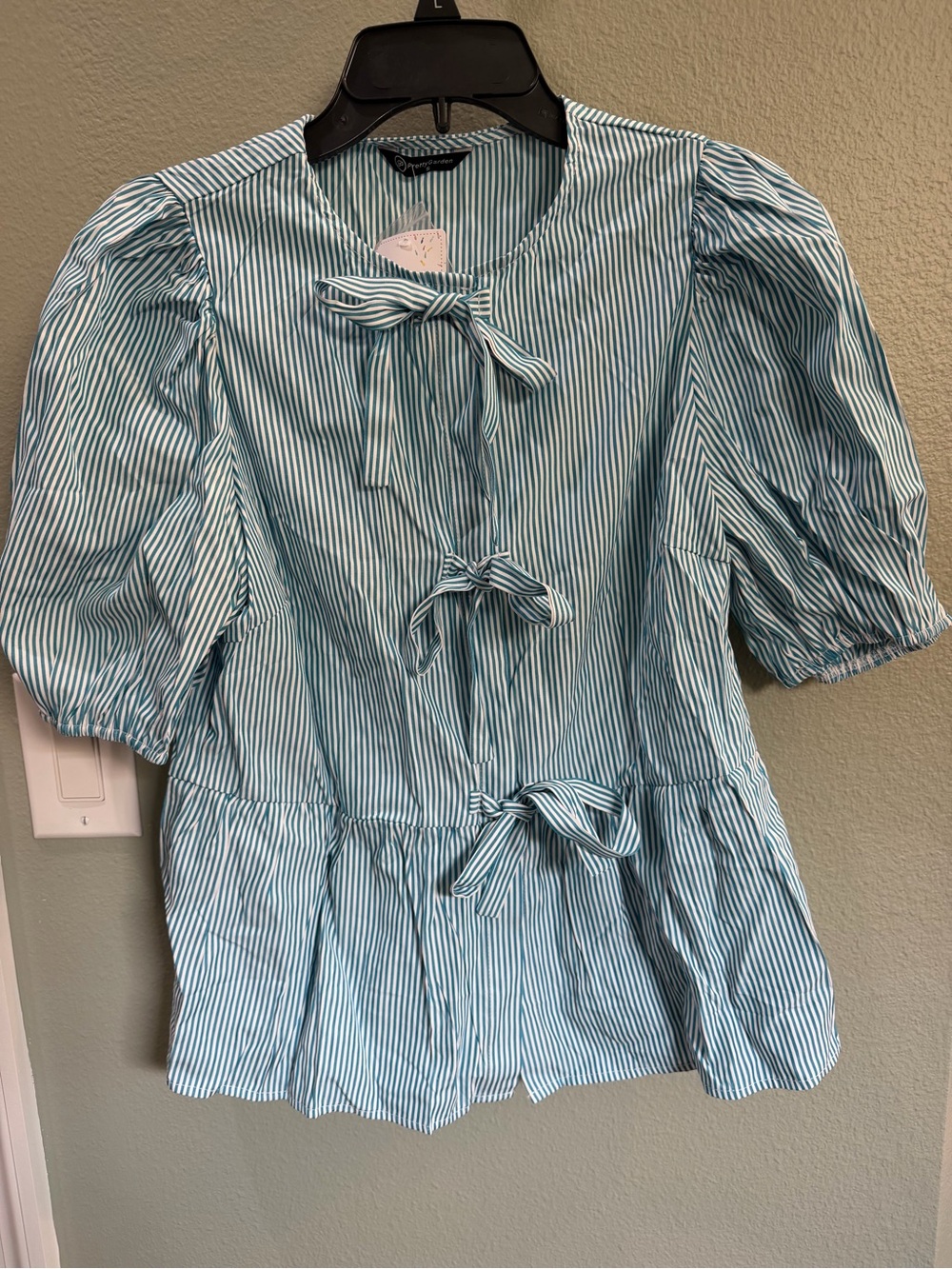 NWT Women’s Blue Stripe Tie-Front Peplum Top